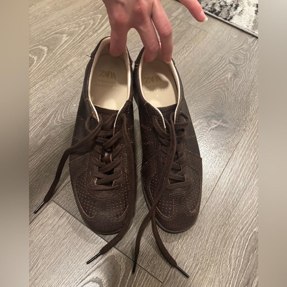 Zara Dark Brown Textured Lace-Up Sneakers